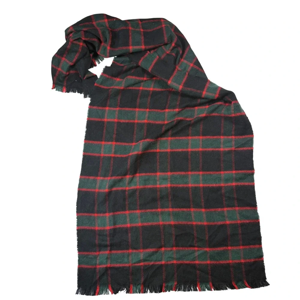 LOFT Plaid Academic Preppy Womens Oversized Scarf Black Green Red Acrylic